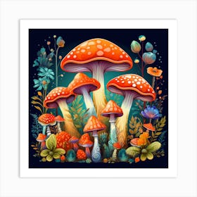 Mushrooms In The Forest 28 Art Print