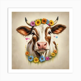 Cow With Flowers 4 Art Print