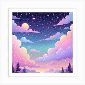Sky With Twinkling Stars In Pastel Colors Square Composition 162 Art Print