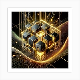 Abstract Golden Cubes Art Print