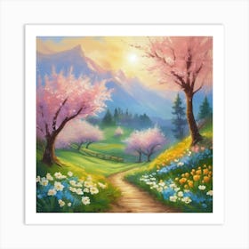 Blossoming Cherry Trees Art Print