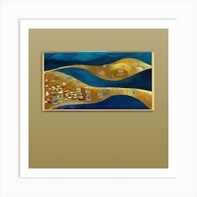 Gold And Blue Abstract Painting Art Print