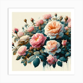 Pink Roses, Watercolor Style Painting Art Print