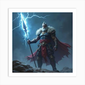 A Warrior Holding A Spear With Lightning Coursing Through 1 Art Print