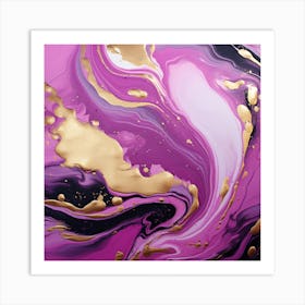 Purple And Gold Abstract Painting Paint Pour 1 Art Print