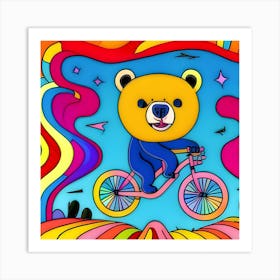 Bear riding a bike - AI artwork Art Print