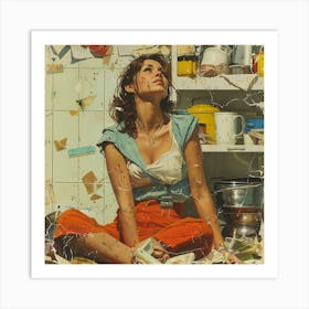 Girl In A Kitchen Art Print