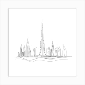 Dubai Skyline, minimalist, line art, black and white. Art Print