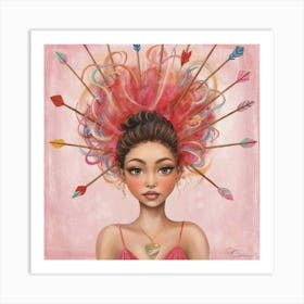 Cupid's Whimsy print art - This delightful portrait captures the playful dance of Cupid's arrows amid a swirl of vibrant hues. Art Print
