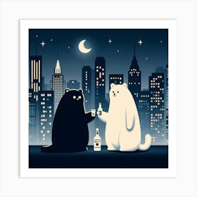 Polar Bears At Night Art Print