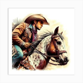 Mexican Cowboy On Horse Drawing Art Print