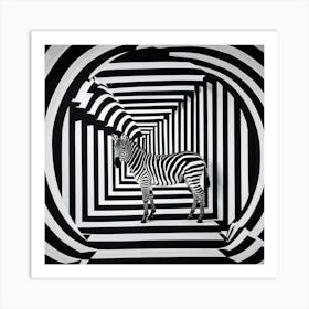 Zebra Standing At The Center Of A Mesmerizing Optical Illusion Stripes Curving In An Escher Like Fa Art Print