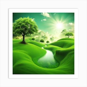 Green Landscape With Trees 1 Art Print