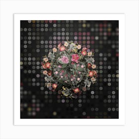 Vintage Hudson Rosehip Flower Wreath on Dot Bokeh Pattern n.0597 Art Print