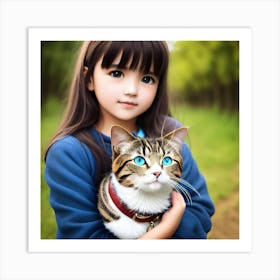 Little Girl Holding A Cat Art Print