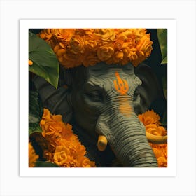 Elephant With Flowers 2 Art Print