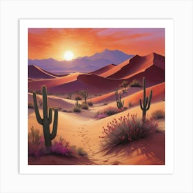 Desert Sunset Paintings Art Print 2 Art Print