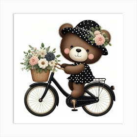 Teddy Bear On A Bike Art Print