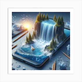 Waterfall On A Smartphone Art Print