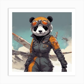 A Badass Anthropomorphic Fighter Pilot Panda, Extremely Low Angle, Atompunk, 50s Fashion Style, Intr Art Print