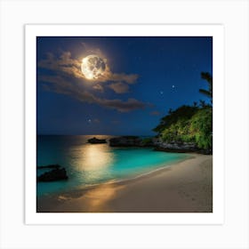 Shining Full Moon Over Tropical Ocean Island Art Print