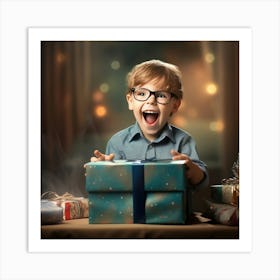 Young Boy With A Present Art Print