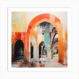 Abstract Contemporary Art Print - Orange Archways Art Print