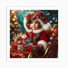 Christmas Girl In Sleigh Art Print