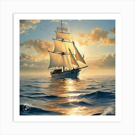 Sailing Ship At Sunset Art Print