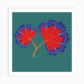 Two Leaves On A Green Background Art Print