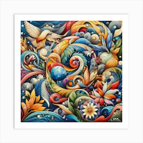 Doves And Flowers Art Print