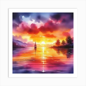 Sunset Sailboat Art Print