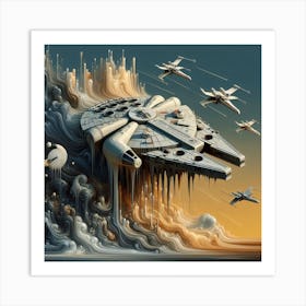 Star Wars Millennium Falcon,Melting Starships: A Dream of Space and Time Art Print