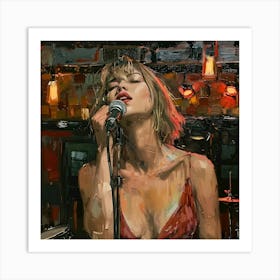 Girl at Microphone Art Print