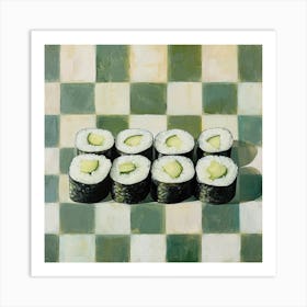 Cucumber Maki Sushi Pastel Checkerboard 2 Art Print