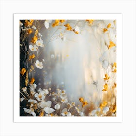 Golden Flowers In A Frame Art Print