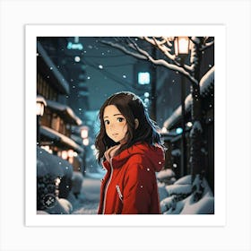 Anime Girl In Red Coat 1 Art Print