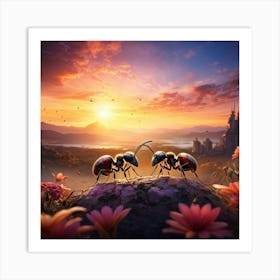 Ants Coordinate In A Bustling Colony Scene Minute Details Accentuating Their Cooperation Under The (1) Art Print