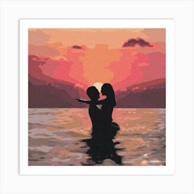 Couple Kissing At Sunset Art Print