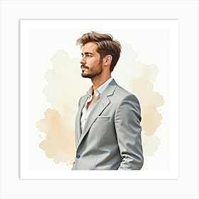 Elegant French Man With Flowing Watercolor Brushstrokes, Soft And Graceful 1 Art Print