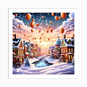 Vibrant New Year S Festivities In A Bustling Townscape Art Print