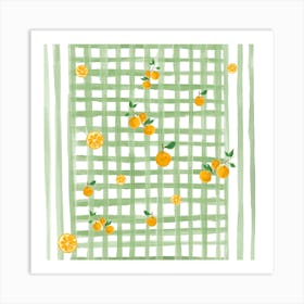 Green Gingham And Oranges Square Art Print