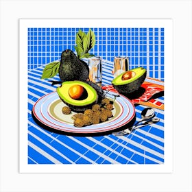 Avocado Blue Checkerboard Art Print