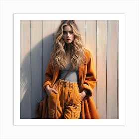 Fashion Girl In Orange Coat Art Print