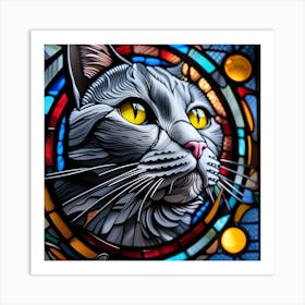 Cat, Pop Art 3D stained glass cat superhero limited edition 25/60 Art Print