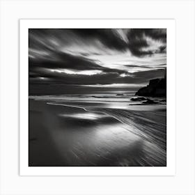 Black And White Image Of A Beach Art Print