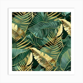 Gold And Green Tropical Leaves Art Print