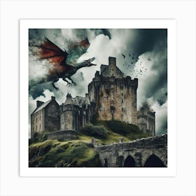 Dragon Flying Over Castle Art Print