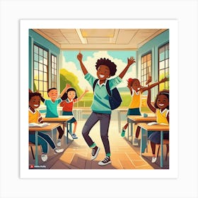 Happy School Children In Classroom Art Print