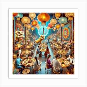 A Vibrant Scene Of A Seasonal Festival At A Fusion Art Print